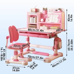 2Pcs/Set Kids Study Desk Chair Set, Height Adjustable Children School Study Table Chair Set with Sitting Corrector Desk