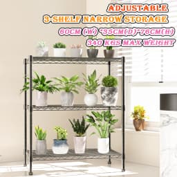 3-Shelf Narrow Storage Unit With Height Adjustable Shelves and Levelling Feet, 340 kg Max Weight, 60cm (W) *35cm(D)*76cm(H)