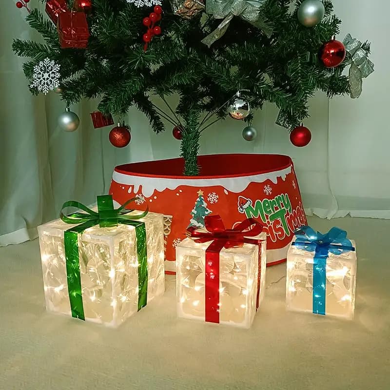 3piece Big Size Christmas Decoration Box With Various Lighting Modes Christmas Glowing Gift Ornament