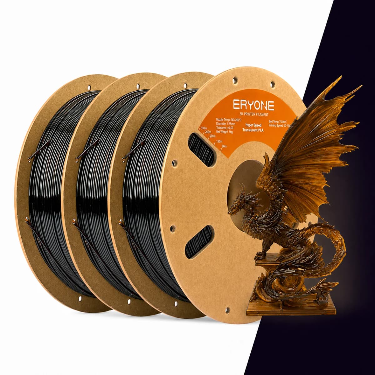 ERYONE 3KG PETG High-Speed Transparent Series 3D Filament, Multicolor Available, Max Print Speed 500mm/s, 1KG/Spool