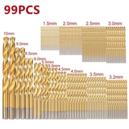 99Pcs HSS High Speed Steel Metric Drill Bit Sets for Drilling Plate Titanium & Hard Metals 1.5-10mm for Woodworking