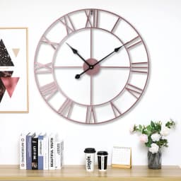Voltsify 60CM Metal Round Wall Clock with , Rose Gold
