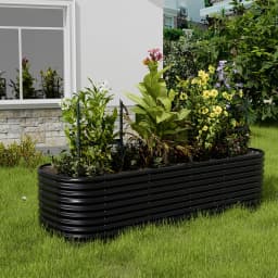 Voltsify Anthracite Oval-Shaped Galvanized Steel Raised Garden Bed, 240cm W X 80cm D X 56cm H