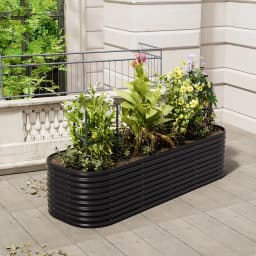 Voltsify Anthracite Oval-Shaped Galvanized Steel Raised Garden Bed, 240cm W X 80cm D X 56cm H