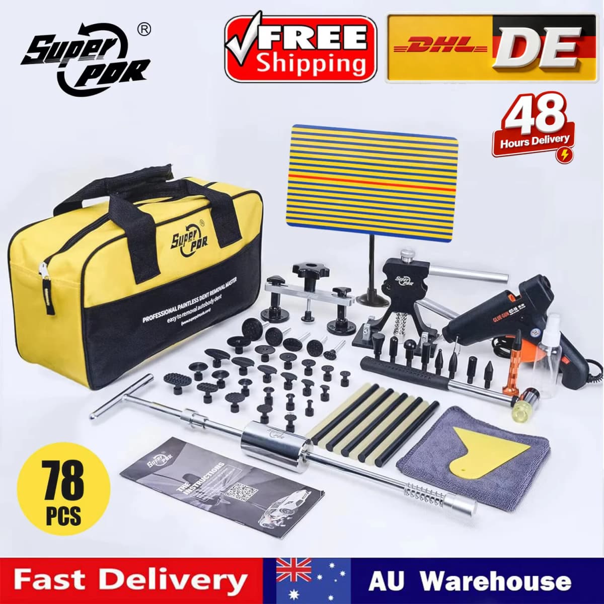 Super PDR Auto Dent Repair Tool Kit Professional Dent Remover Paintless Dent Remover Puller Auto Repair Tool Kit