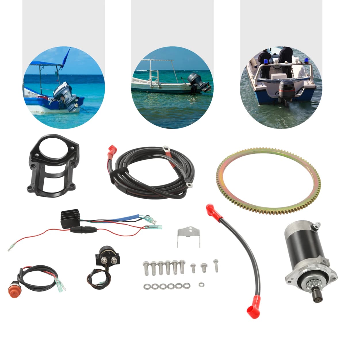 12V Electric Starter Conversion Kit for Suzuki 2-Stroke 40HP Outboard Motor, Black