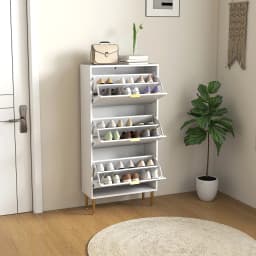 HOMCOM Slim Shoe Storage Cabinet with 3 Flip Drawers for Hallway, White