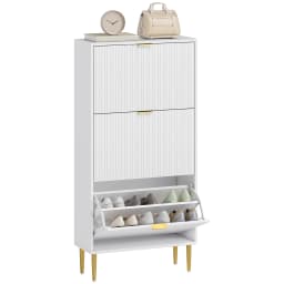 HOMCOM Slim Shoe Storage Cabinet with 3 Flip Drawers for Hallway, White