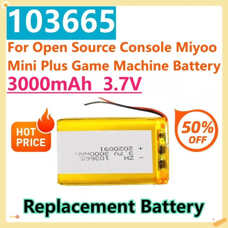 For Open Source Console Miyoo Mini Plus Game Machine Battery Lithium Polymer Battery 103665 3.7V 3000mAh
