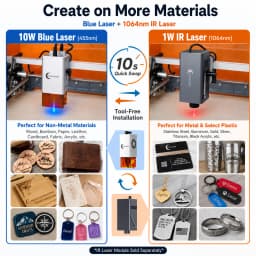 K15PRO Dual Laser Engraver, Blue Diode & 1064nm IR Heads, Quick Swap, Wood Acrylic Leather Metal Marking, DIY Business