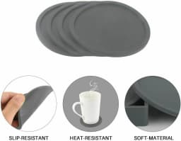 Set OF 4 Rubber Coasters Silicone Non-Slip Round For Coffee Mugs Drinks Tea Mats