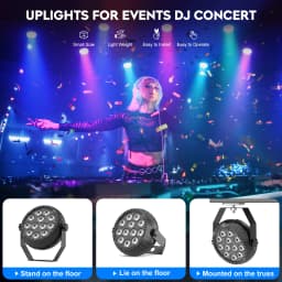 LeLeght 4Pcs 12LED Mini RGB Wireless Rechargeable Par Light LED Par Light Rechargeable Show Lights for Concert Party Wedding Bar