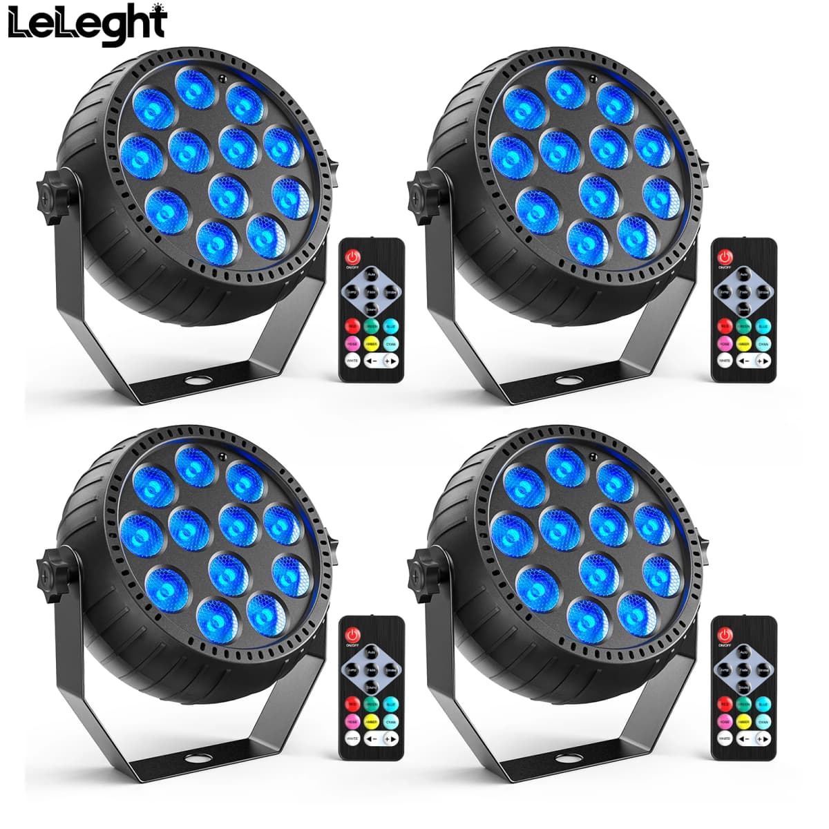 LeLeght 4Pcs 12LED Mini RGB Wireless Rechargeable Par Light LED Par Light Rechargeable Show Lights for Concert Party Wedding Bar