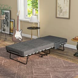 HOMCOM Folding Bed with Mattress Foldable Guest Bed on Wheels w/ Cover Dark Grey
