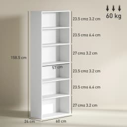 HOMCOM 6 Tier Bookshelf, Freestanding Bookcase with Adjustable Shelves, White