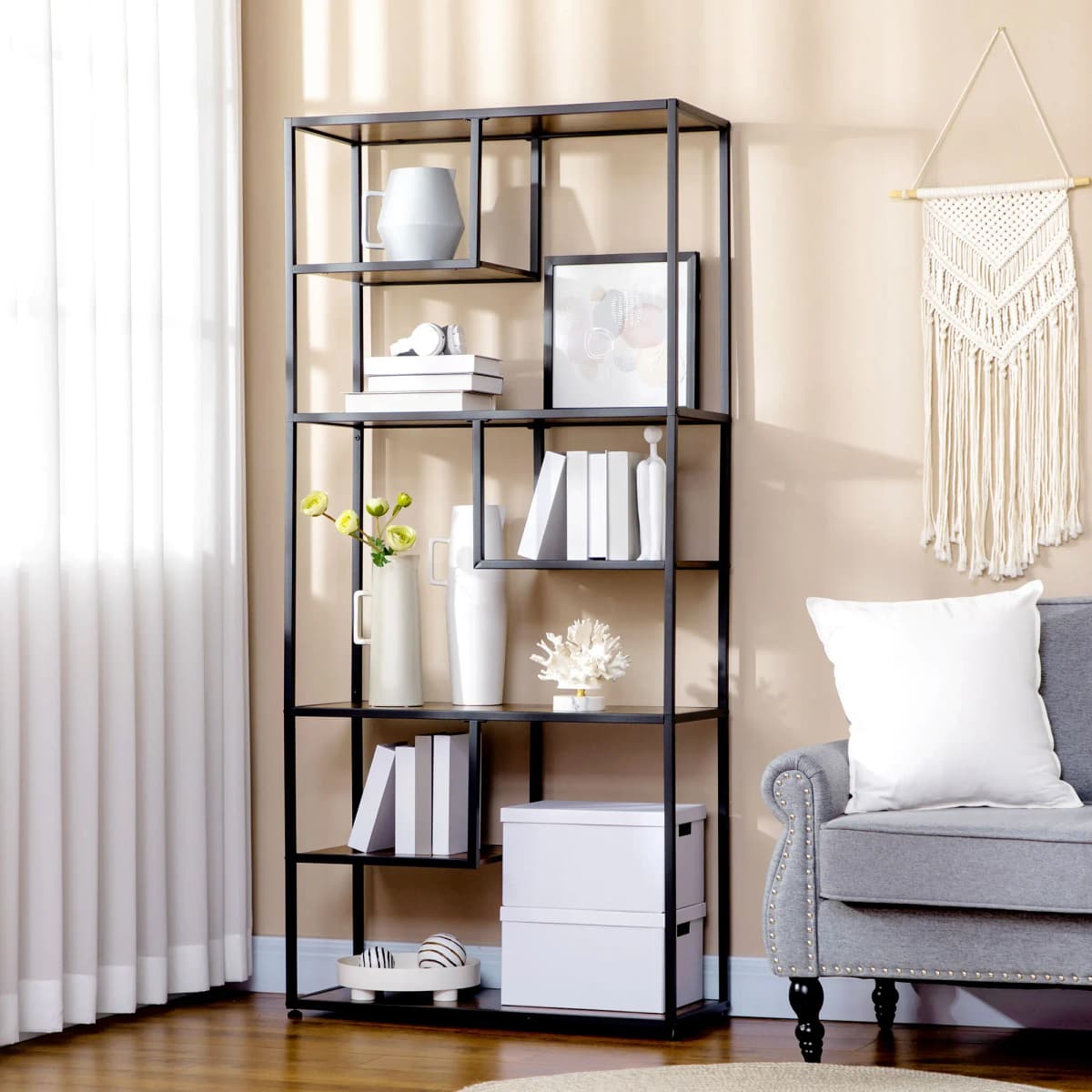 HOMCOM 6 Tier Storage Shelves, Free Standing Book Shelf for Study, Living Room