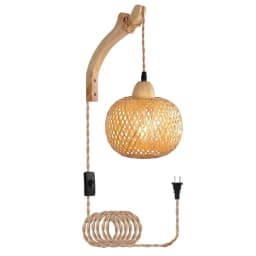 Hand Woven Bamboo Wall Lamp with Plug in Cord Farmhouse Rustic Boho Wall Sconces EU Plug Wall Lighting for Living Room Bedroom
