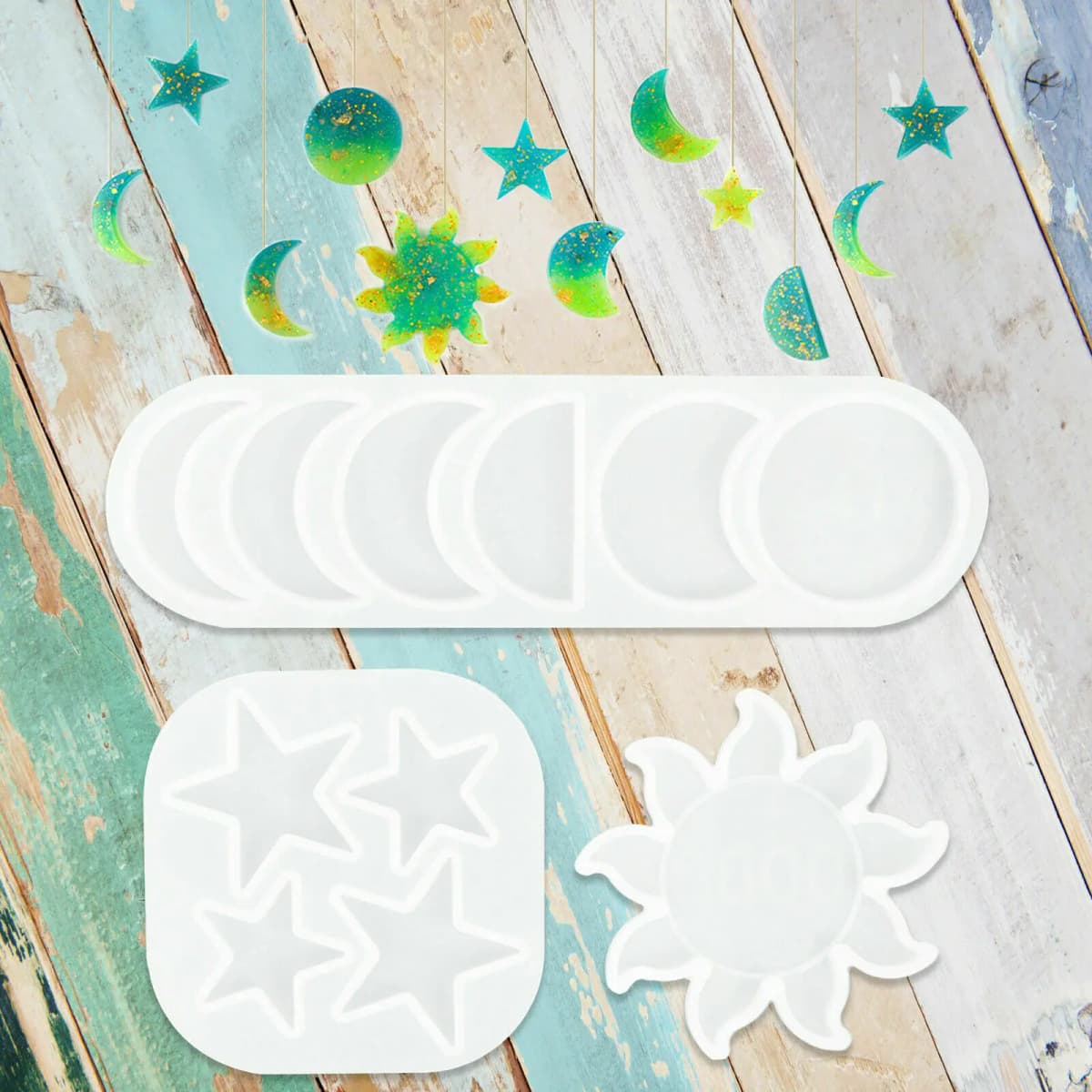 3x DIY Star Sun Moon Epoxy Silicone Moulds Jewellery Making Handmade Resin Mould
