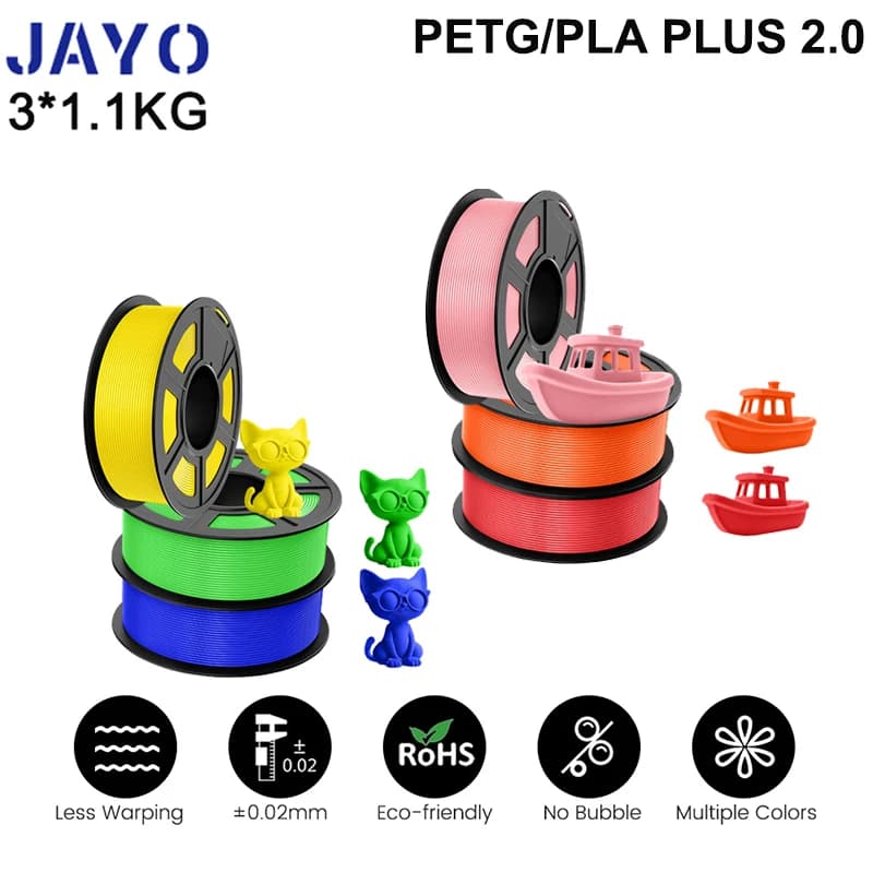 JAYO PETG/PLA Plus 2.0 3D Printer Filament 3 Rolls No Bubbles Smooth Multiple Colors 3D Filament Fit For FDM Printers 1 Roll/1.1