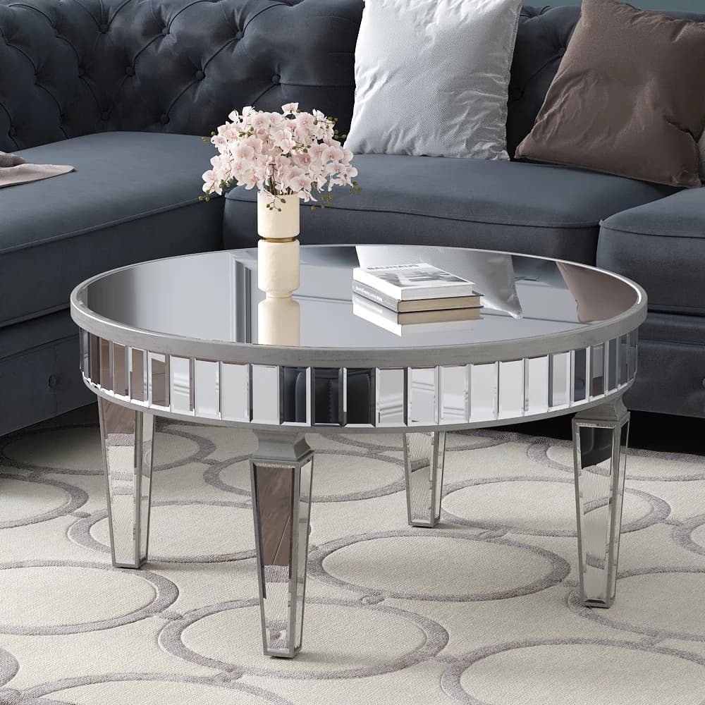 SHYFOY Half Moon Console Table, 39" Mirrored Entryway Table with HD Glass and 1 Drawer, Silver Console Table for Hallway Living
