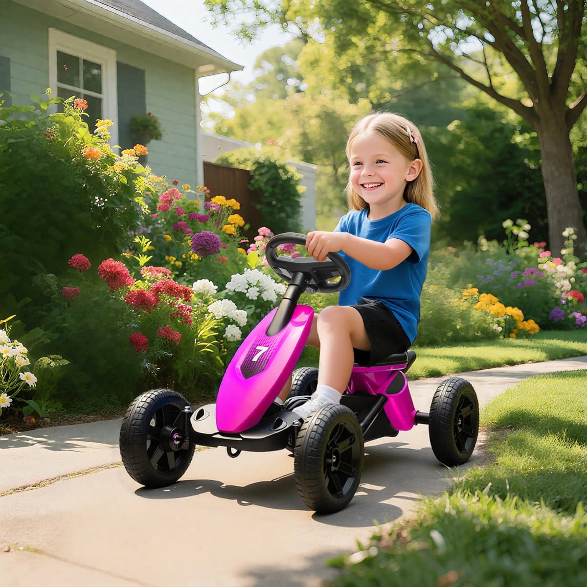 AIYAPLAY Pedal Go-Kart for Kids with Silent EVA Wheels, Metal Frame