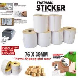 1000 Labels Tube Core 25mm 76 x 39mm Direct Thermal Labels for Thermal Printers