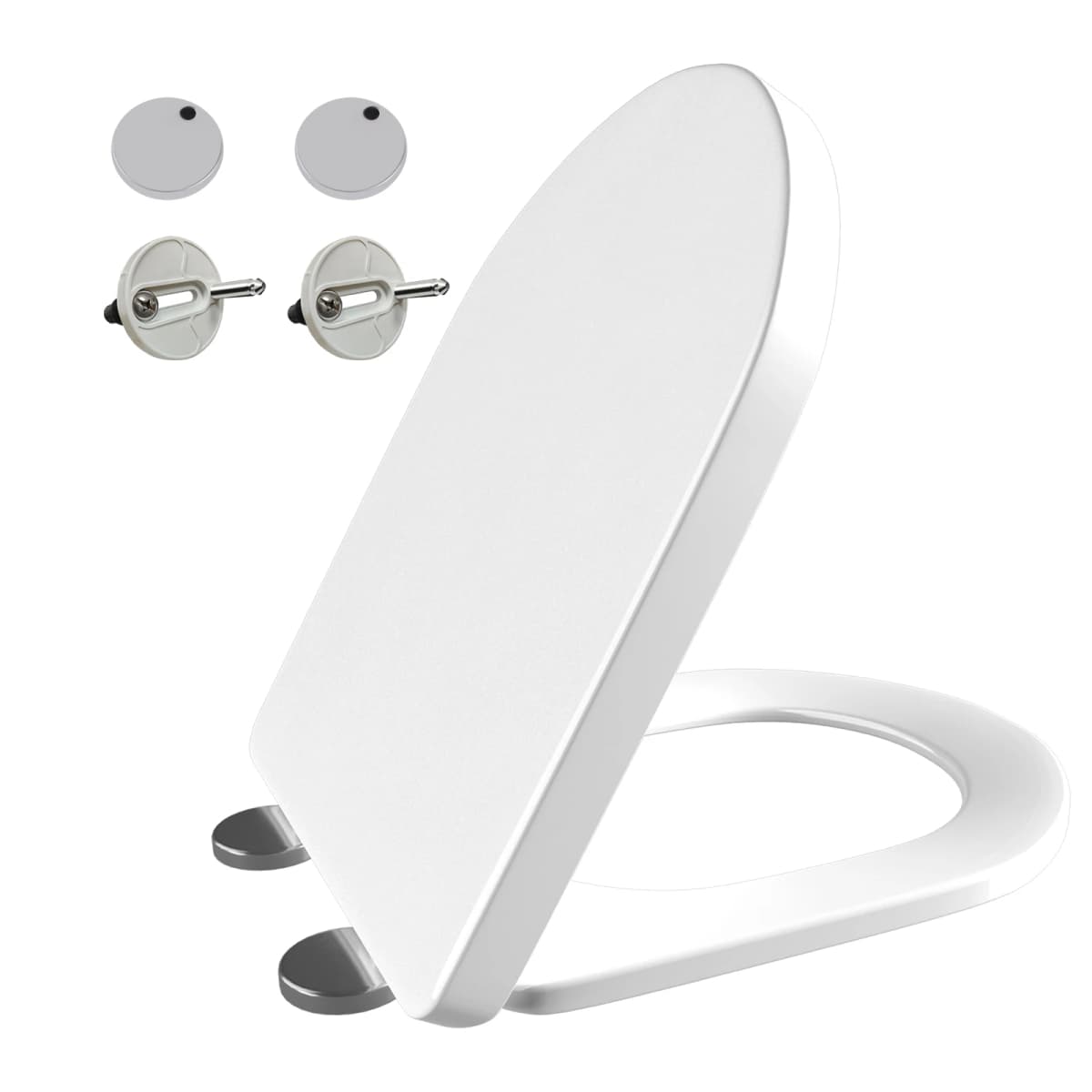 White Plastic Soft Close Toilet Seat D Shaped Toilet Cover,Quick Release Toilet Seat, with Adjustable Hinges, Anti-Bacterial