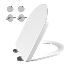 White Plastic Soft Close Toilet Seat D Shaped Toilet Cover,Quick Release Toilet Seat, with Adjustable Hinges, Anti-Bacterial