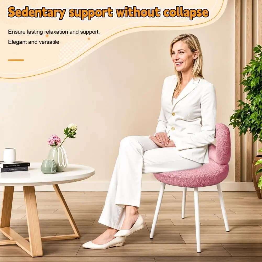 Vanity Stool With Bowknot Backrest, Living Room Bedroom Makeup Chair Adjustable Foot Pads Armless Dressing Chair Side Table Seat