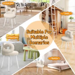 Vanity Stool With Bowknot Backrest, Living Room Bedroom Makeup Chair Adjustable Foot Pads Armless Dressing Chair Side Table Seat