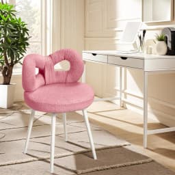 Vanity Stool With Bowknot Backrest, Living Room Bedroom Makeup Chair Adjustable Foot Pads Armless Dressing Chair Side Table Seat