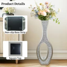 Tall Silver Mirrored Vase Decorative Crush Diamond Floor Grass Vase
