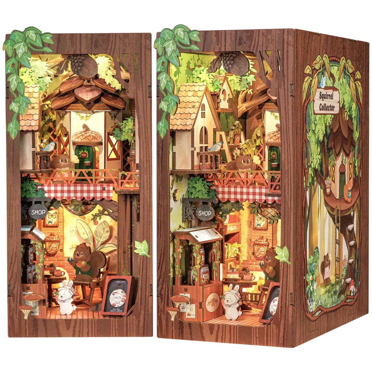 CUTEBEE Book Nook Kit DIY Miniature Model Dollhouse for Adults and Teens Bookshelf Decor 3D Wooden Puzzle for Squirrel Collector
