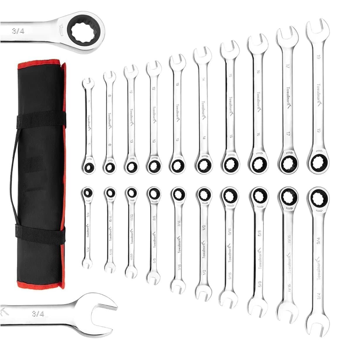 20 Piece Ratchet Spanner Set, SAE/Metric Combination Spanner Set with 72-Teeth Ratchet-Spanner, Cr-V Steel with Tool Bag