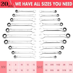 20 Piece Ratchet Spanner Set, SAE/Metric Combination Spanner Set with 72-Teeth Ratchet-Spanner, Cr-V Steel with Tool Bag