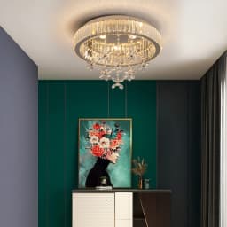 LED Modern Round Crystal Ceiling Light Flush Mount Chandelier with Flower Pendants Prism Crystal Lamp for Living Room Bedroom Home Decor