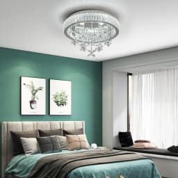 LED Modern Round Crystal Ceiling Light Flush Mount Chandelier with Flower Pendants Prism Crystal Lamp for Living Room Bedroom Home Decor