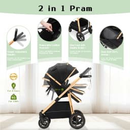 3 in 1 Baby Stroller Fold Pram Carriage Newborn Infant Stroller High Landscape Aluminum Frame Luxurious Portable for Travel Multi-functional Cart Can Sit Reclining easy Folding Strollers