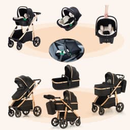 3 in 1 Baby Stroller Fold Pram Carriage Newborn Infant Stroller High Landscape Aluminum Frame Luxurious Portable for Travel Multi-functional Cart Can Sit Reclining easy Folding Strollers