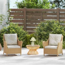 Outsunny Rattan Garden Chairs Set of 2, Outdoor Rattan Chairs with Cushions, Armrests and High Back, Porch, Beige