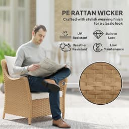 Outsunny Rattan Garden Chairs Set of 2, Outdoor Rattan Chairs with Cushions, Armrests and High Back, Porch, Beige
