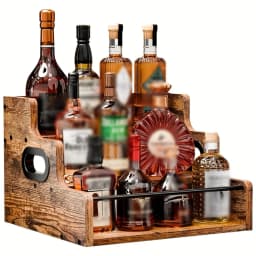 Liquor Bottle Display Shelf 3 Step Countertop Wine Rack Retro Bar Shelf Stand for Liquor Whiskey Spirits