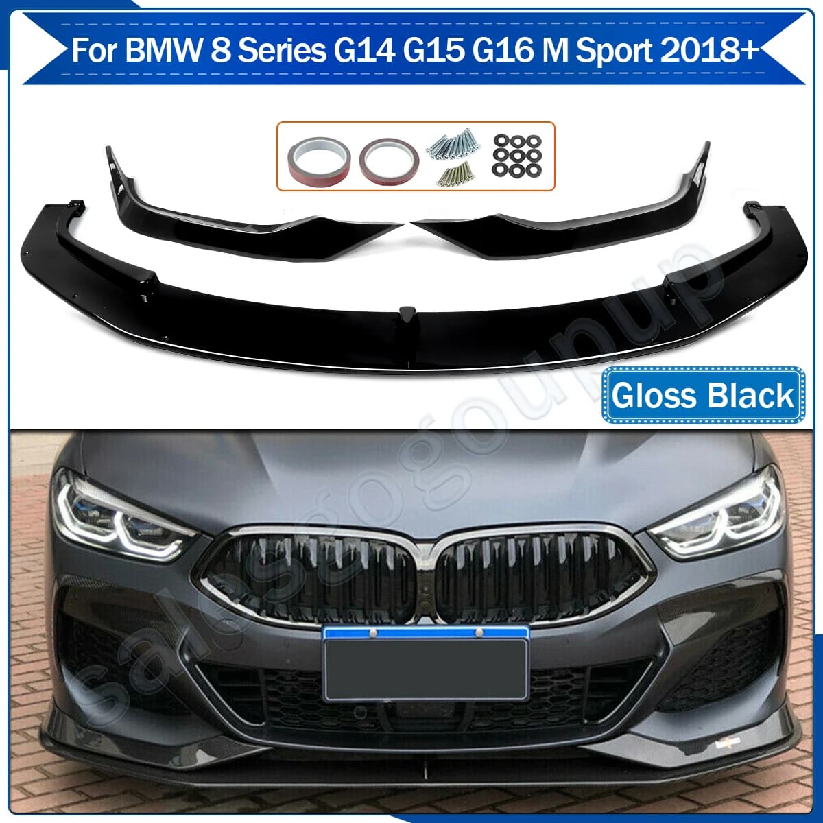Gloss Black MP Style Front Bumper Lip Spoiler Fit For 2018-2023 BMW 8 Series G14 G15 G16 M850i 840i Front Splitter Body Kit