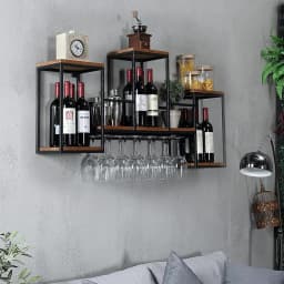 Wine Rack Wall Mounted Shelf, Industrial Hanging Bottle Display Storage with Holder,Solid Wood Glass Holder Ceiling for Bar Cafe