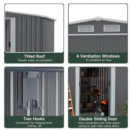 Voltsify Outdoor Metal Firewood Storage Shed with Lean-to Roof Heavy-Duty Powder-Coated Steel Rack Built-In Hooks/Shelf for Logs