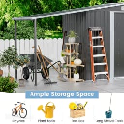 Voltsify Outdoor Metal Firewood Storage Shed with Lean-to Roof Heavy-Duty Powder-Coated Steel Rack Built-In Hooks/Shelf for Logs