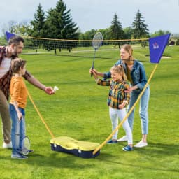 HOMCOM Portable Folding Badminton Net Set with 4 Badminton Rackets and 2 Nylon Shuttlecocks, for Adult Exercise Training