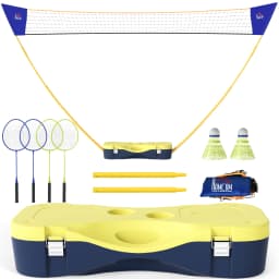 HOMCOM Portable Folding Badminton Net Set with 4 Badminton Rackets and 2 Nylon Shuttlecocks, for Adult Exercise Training