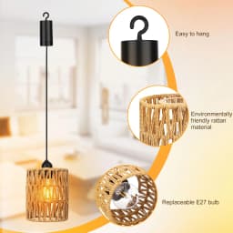 2 Pieces Pendant Lights with Light Bulbs with Remote Control,Rattan Lights, Bohemian Style Lights for Patio, Garden, Living Room