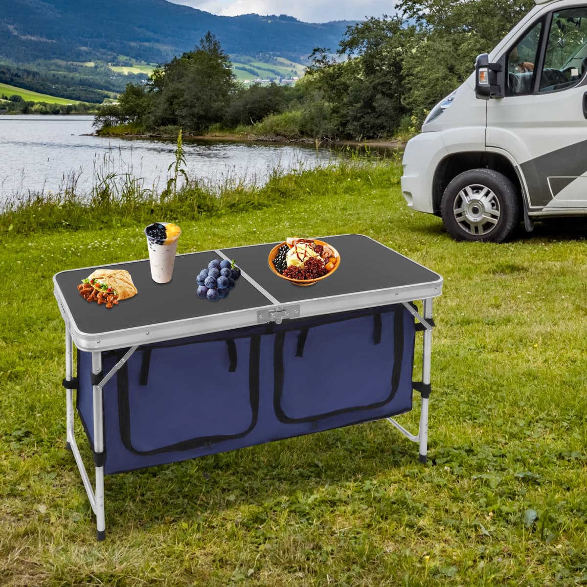 3-Height Adjustable Folding Camping Table, Aluminum Alloy Lightweight Picnic Tables with Storage Bags for Outdoor Picnic BBQ
